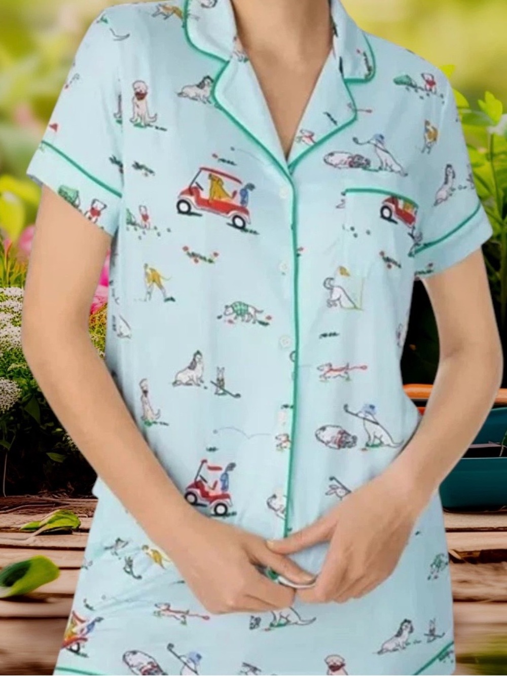 NWT Kate Spade Womens short sleeve Shorty pajamas DOGGIE Bunny Golf Sz Med NEW